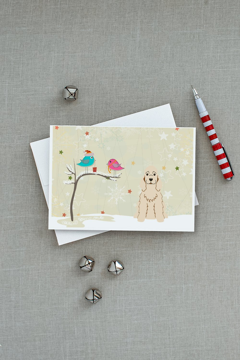 Christmas Presents between Friends Cocker Spaniel - Buff Greeting Cards and Envelopes Pack of 8 - the-store.com
