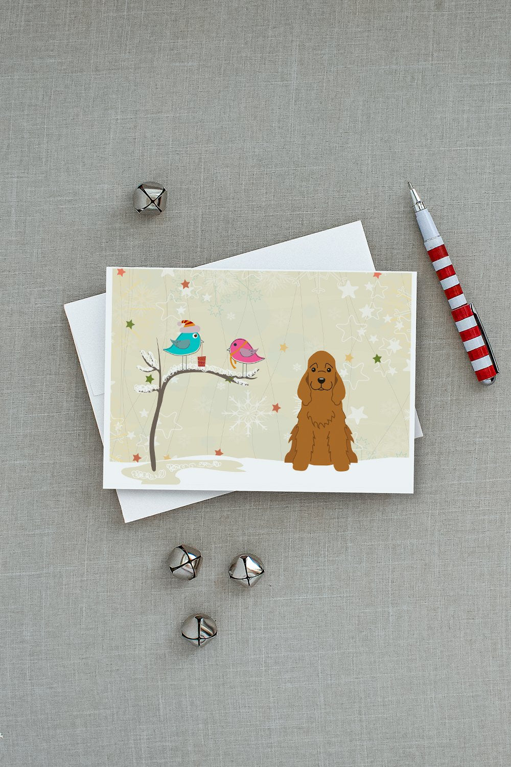 Christmas Presents between Friends Cocker Spaniel - Red Greeting Cards and Envelopes Pack of 8 - the-store.com