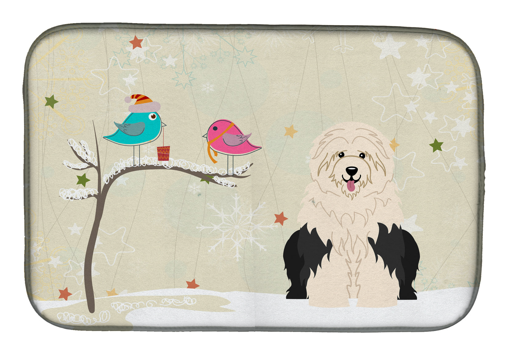 Christmas Presents between Friends Old English Sheepdog Dish Drying Mat BB2568DDM  the-store.com.