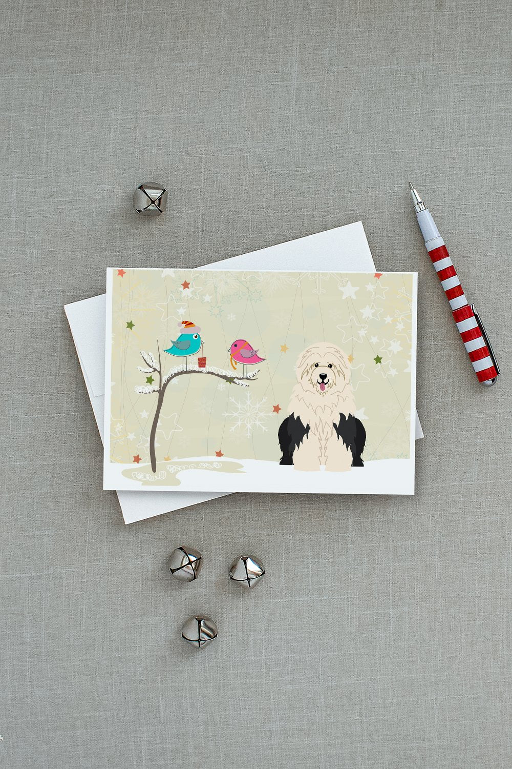 Christmas Presents between Friends Old English Sheepdog Greeting Cards and Envelopes Pack of 8 - the-store.com