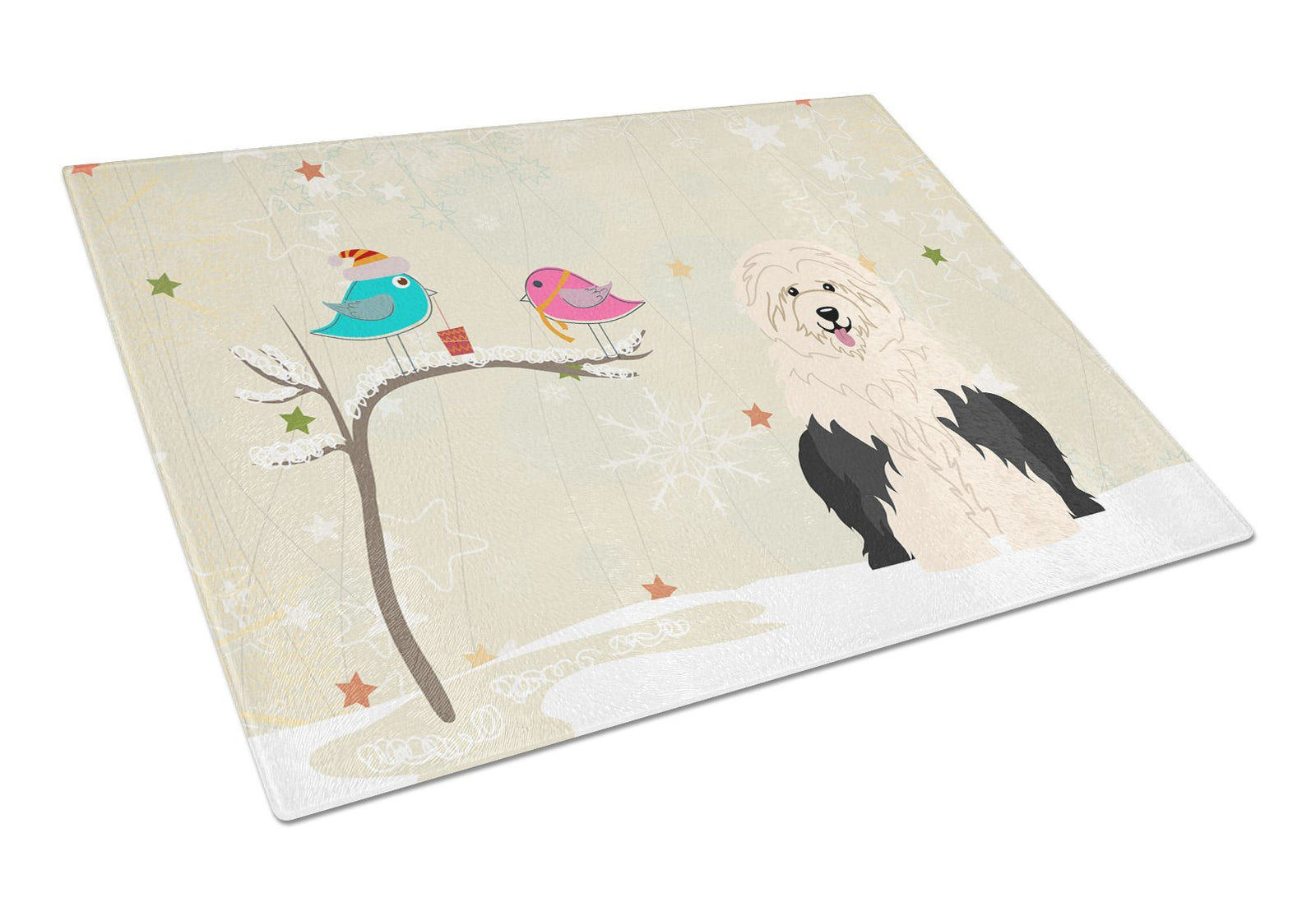 Christmas Presents between Friends Old English Sheepdog Glass Cutting Board Large BB2568LCB by Caroline's Treasures
