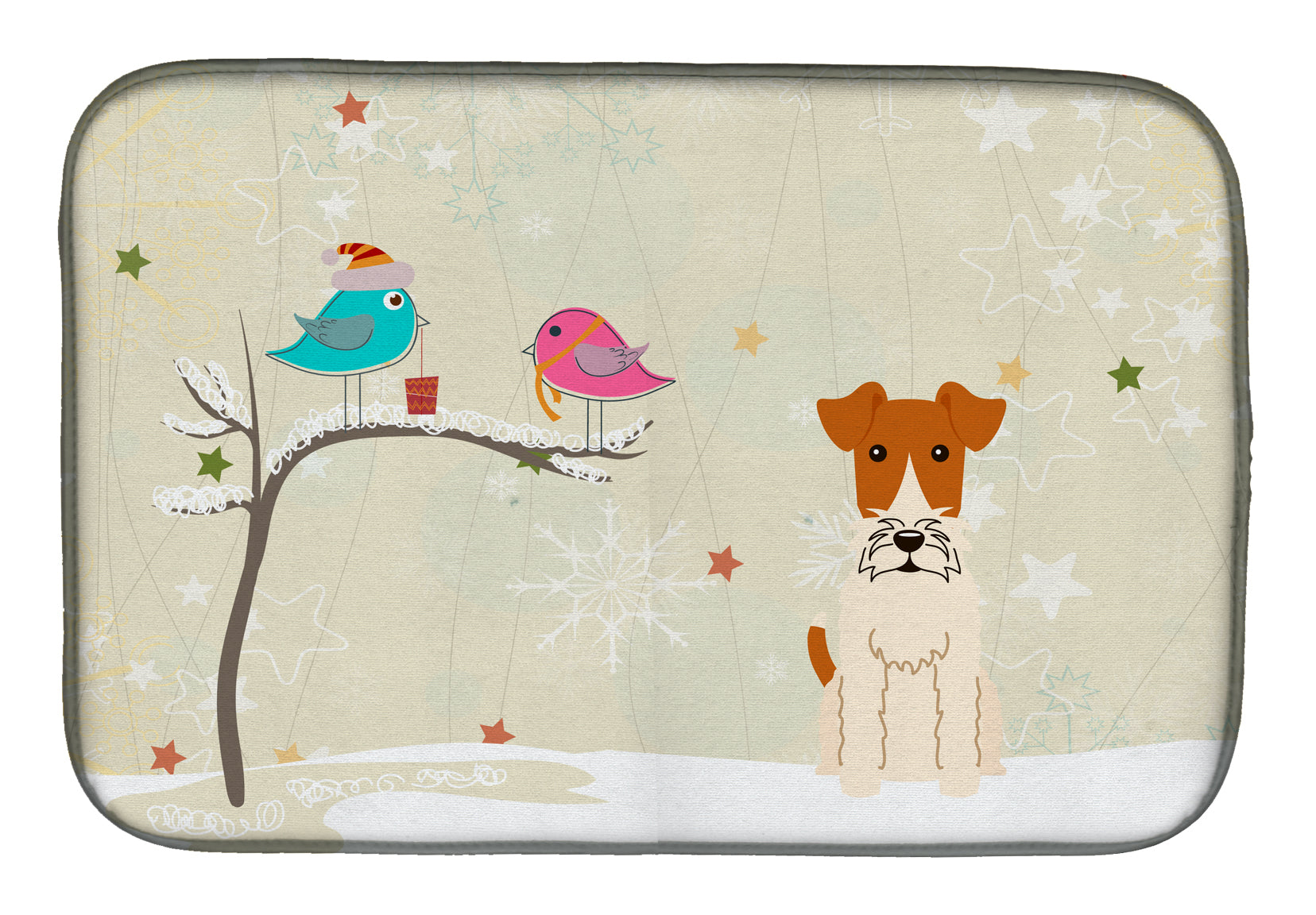 Christmas Presents between Friends Wire Fox Terrier Dish Drying Mat BB2573DDM  the-store.com.