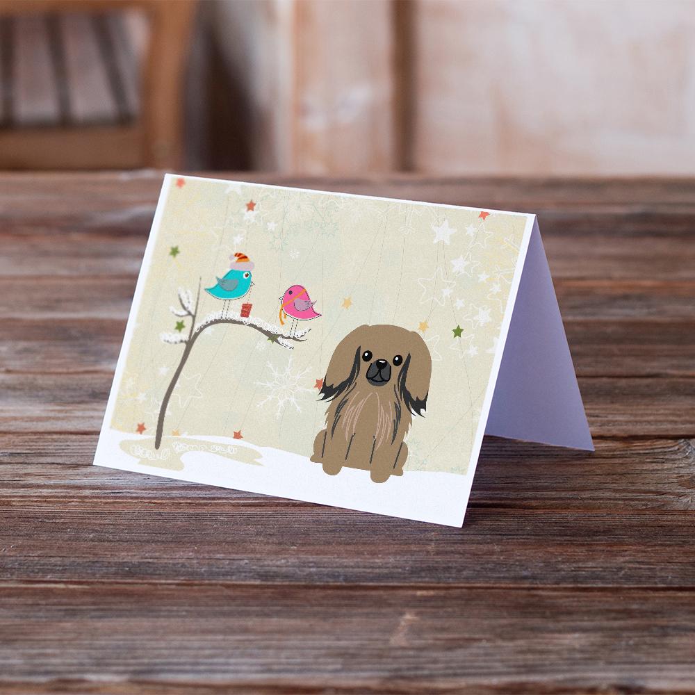 Christmas Presents between Friends Pekingese - Tan Greeting Cards and Envelopes Pack of 8 - the-store.com