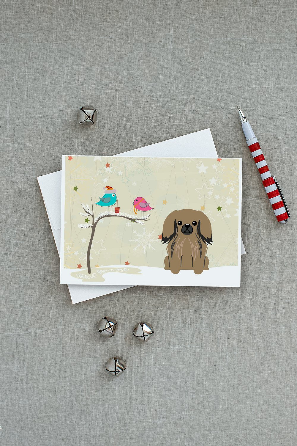 Christmas Presents between Friends Pekingese - Tan Greeting Cards and Envelopes Pack of 8 - the-store.com