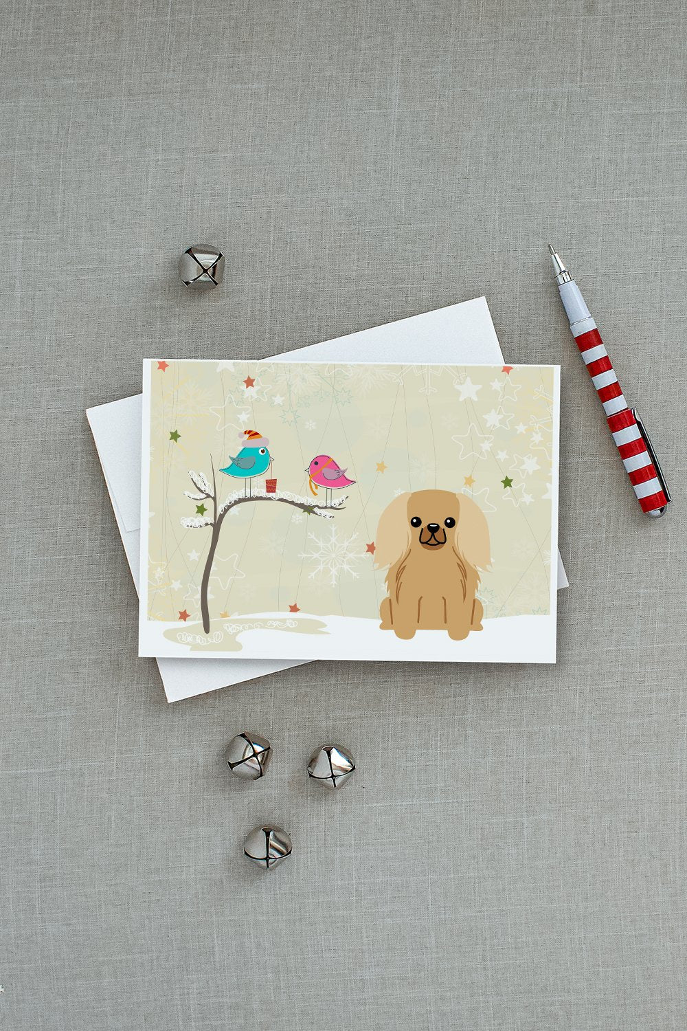 Christmas Presents between Friends Pekingese - Fawn Greeting Cards and Envelopes Pack of 8 - the-store.com