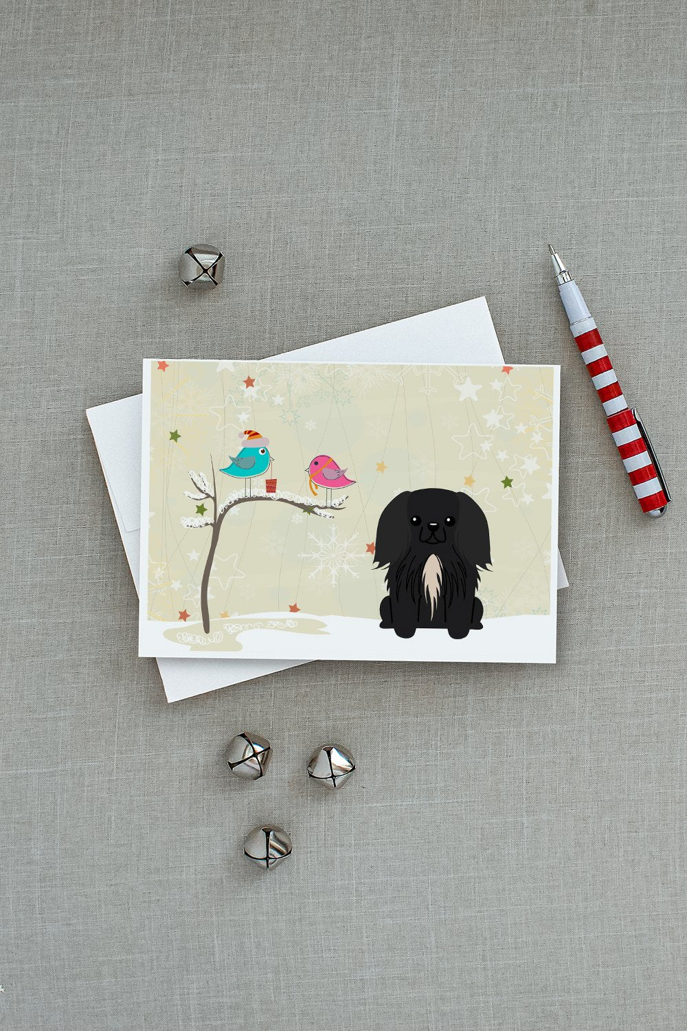 Christmas Presents between Friends Pekingese - Black Greeting Cards and Envelopes Pack of 8 - the-store.com
