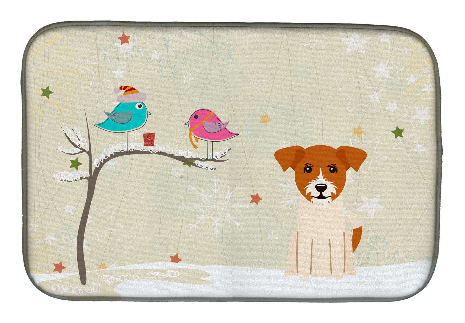 Christmas Presents between Friends Jack Russell Terrier Dish Drying Mat BB2580DDM  the-store.com.