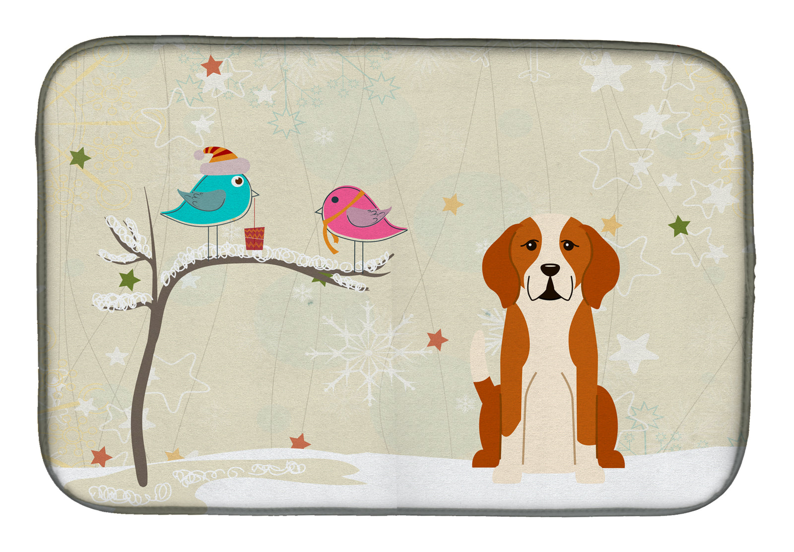 Christmas Presents between Friends English Foxhound Dish Drying Mat BB2582DDM  the-store.com.