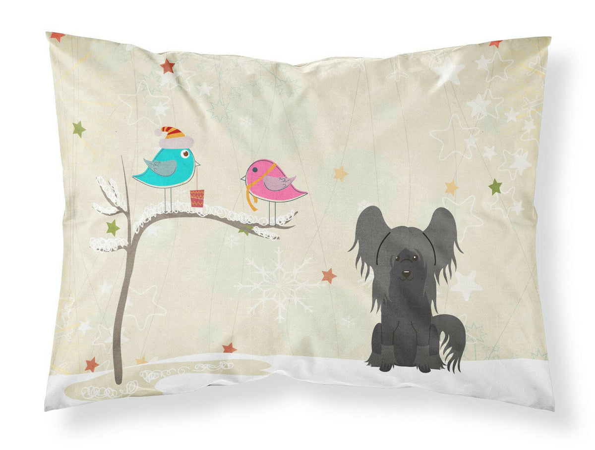 Christmas Presents between Friends Chinese Crested Black Fabric Standard Pillowcase BB2584PILLOWCASE by Caroline&#39;s Treasures