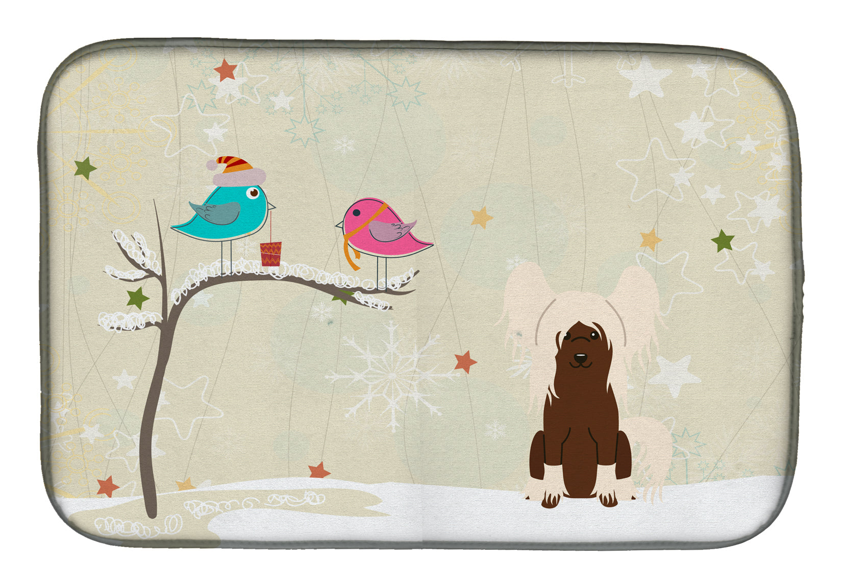 Christmas Presents between Friends Chinese Crested Cream Dish Drying Mat BB2585DDM  the-store.com.