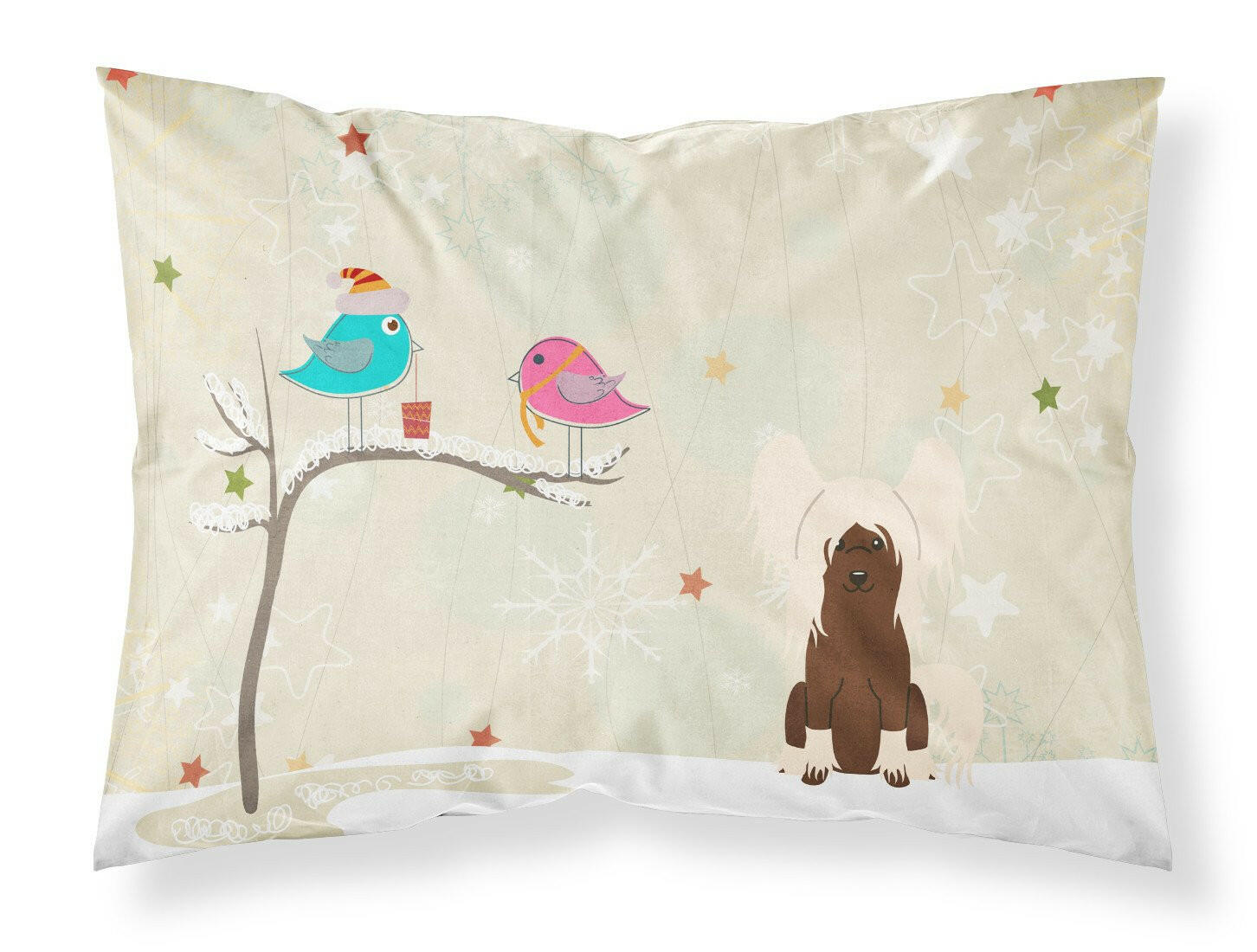Christmas Presents between Friends Chinese Crested Cream Fabric Standard Pillowcase BB2585PILLOWCASE by Caroline's Treasures