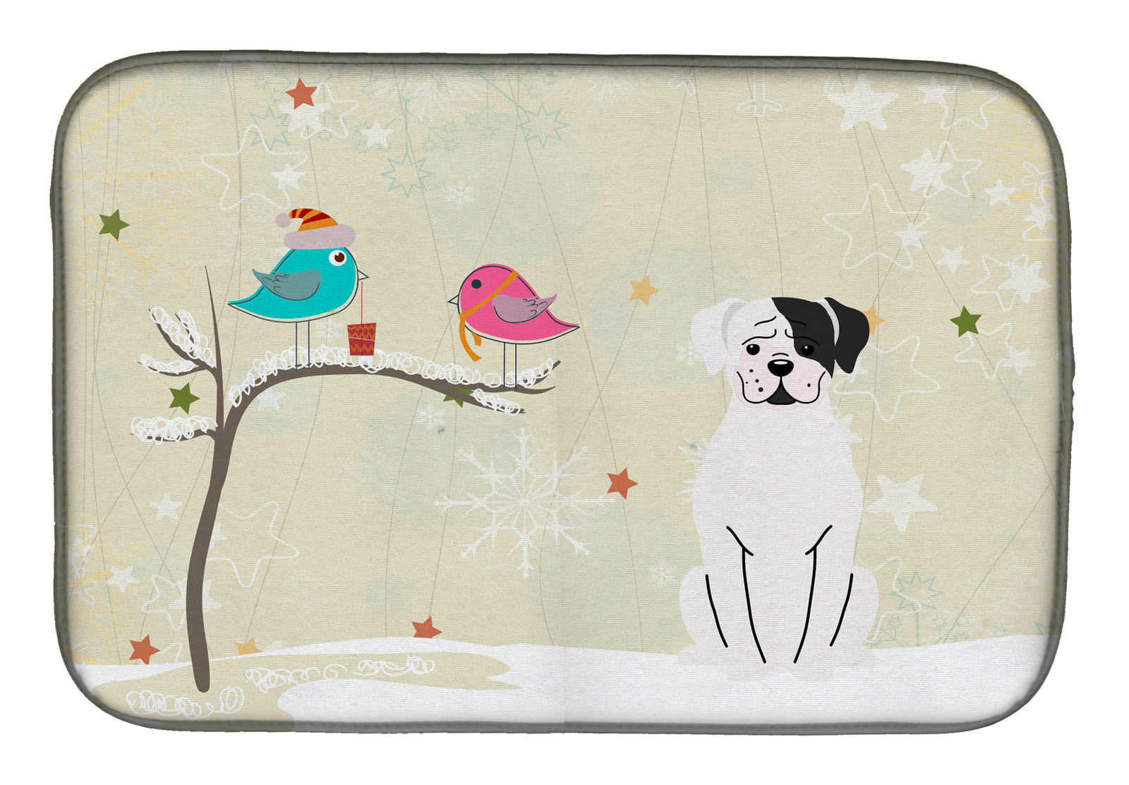 Christmas Presents between Friends White Boxer Cooper Dish Drying Mat BB2586DDM  the-store.com.