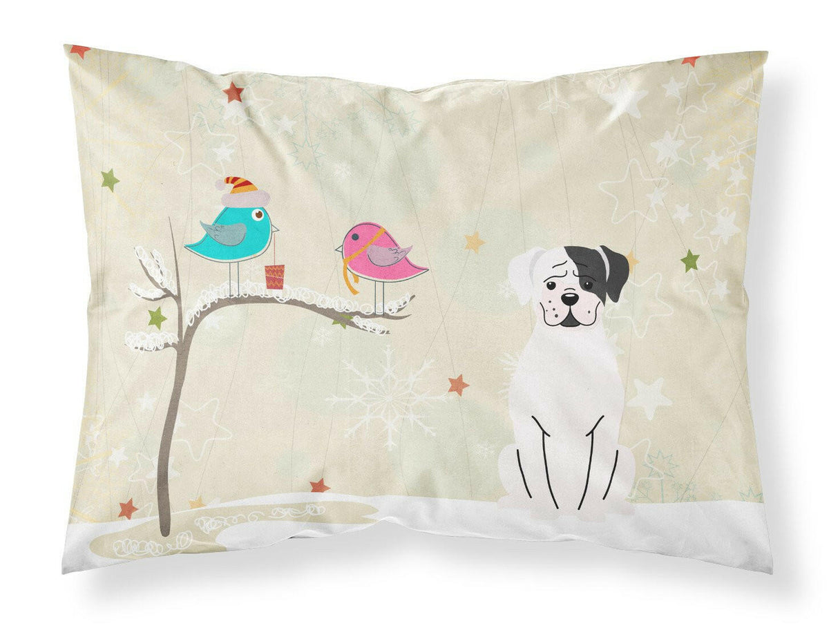 Christmas Presents between Friends White Boxer Cooper Fabric Standard Pillowcase BB2586PILLOWCASE by Caroline&#39;s Treasures