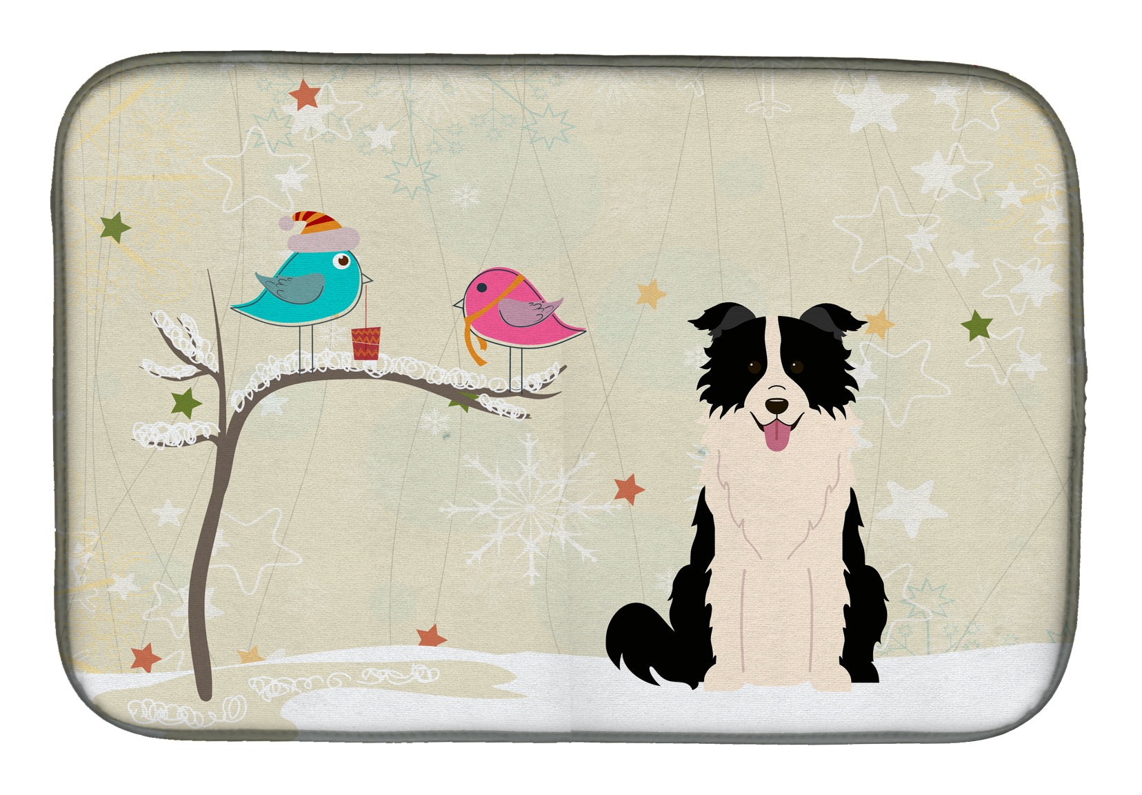 Christmas Presents between Friends Border Collie Black White Dish Drying Mat BB2590DDM  the-store.com.