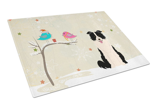Christmas Presents between Friends Border Collie Black White Glass Cutting Board Large BB2590LCB by Caroline's Treasures