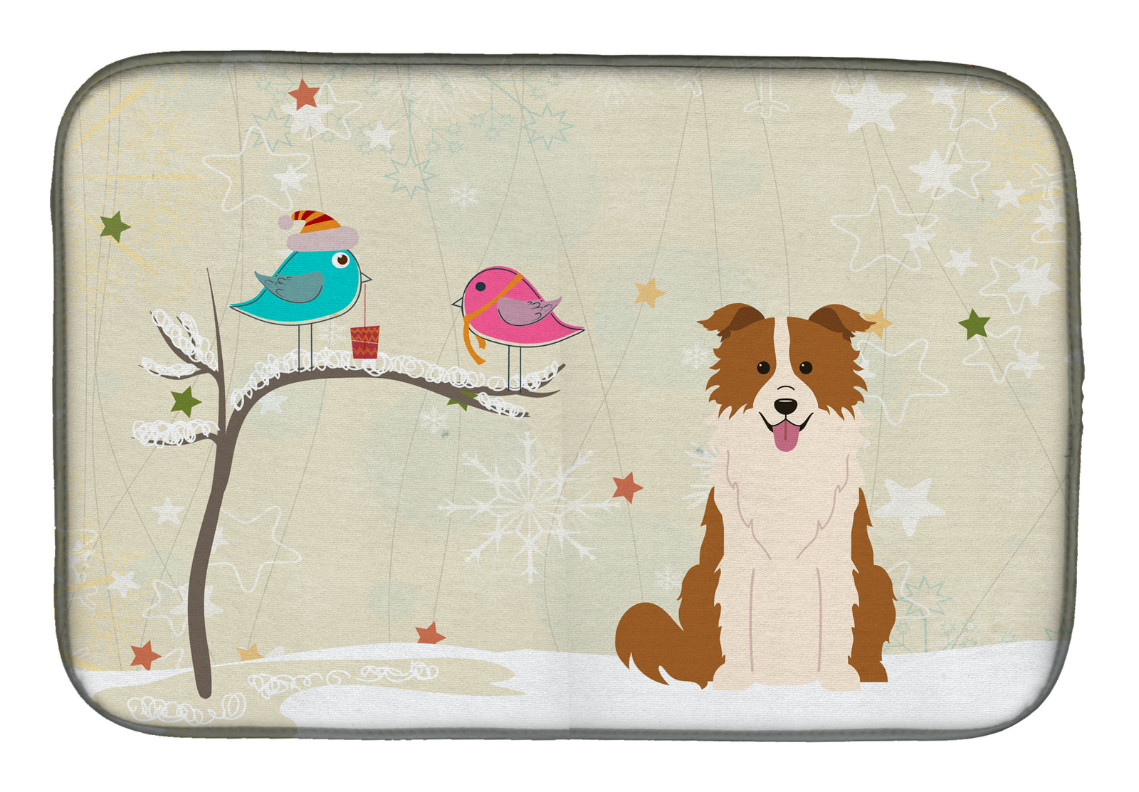 Christmas Presents between Friends Border Collie Red White Dish Drying Mat BB2591DDM
