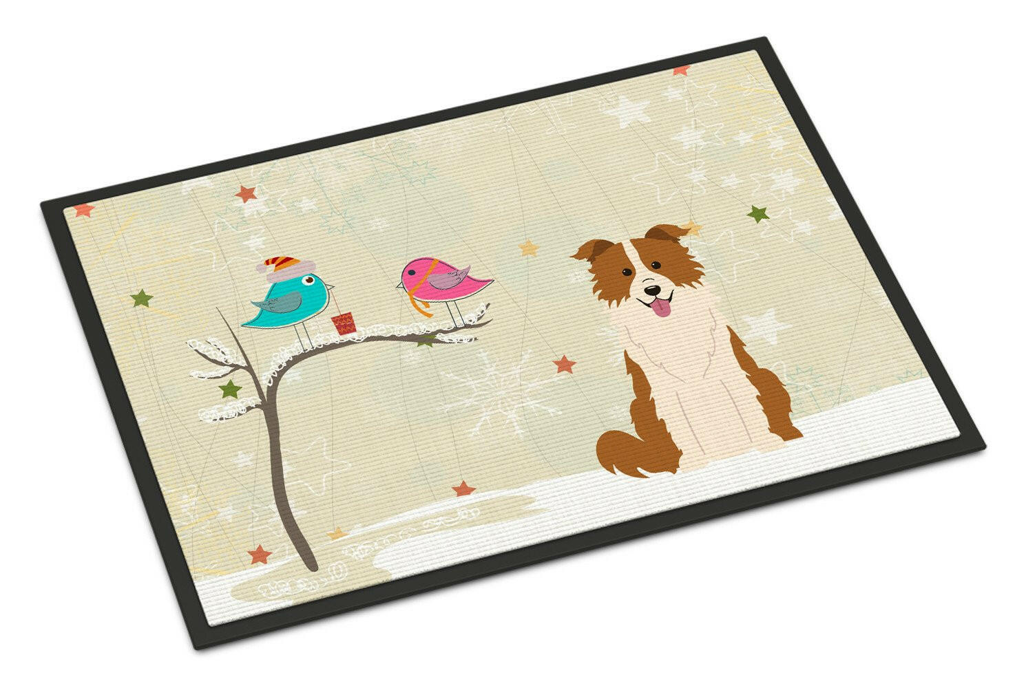 Christmas Presents between Friends Border Collie Red White Indoor or Outdoor Mat 24x36 BB2591JMAT - the-store.com