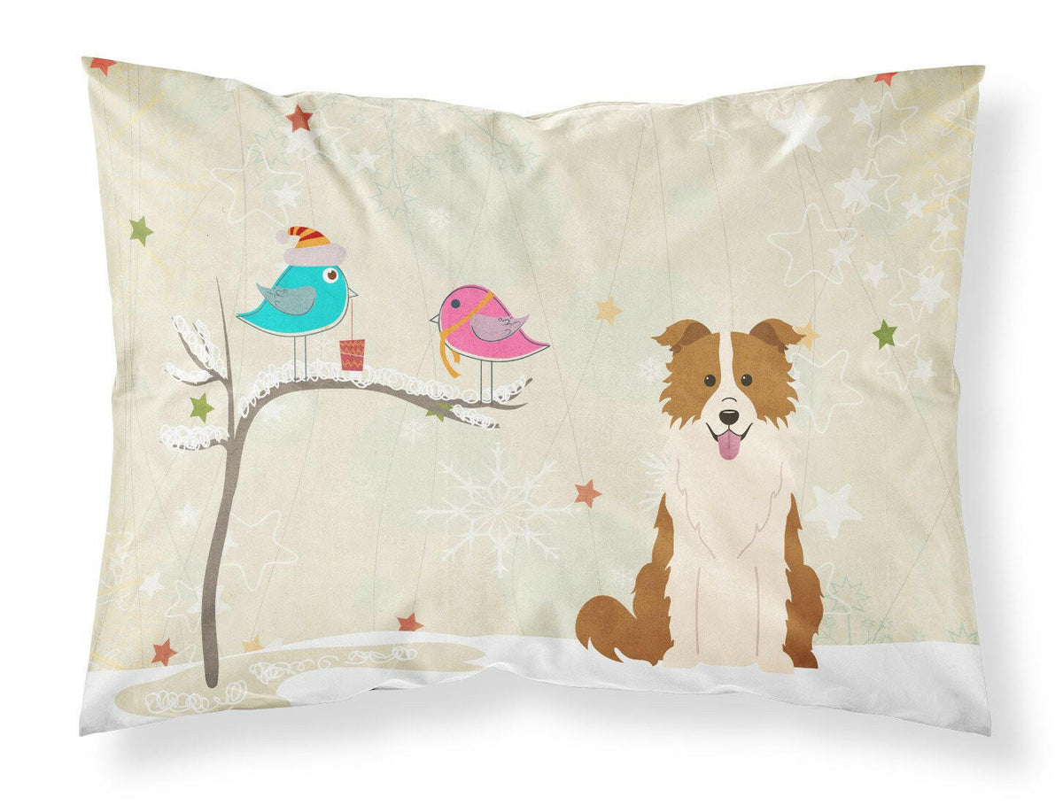 Christmas Presents between Friends Border Collie Red White Fabric Standard Pillowcase BB2591PILLOWCASE by Caroline&#39;s Treasures