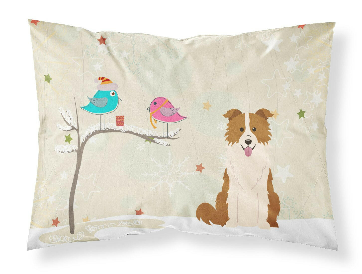 Christmas Presents between Friends Border Collie Red White Fabric Standard Pillowcase BB2591PILLOWCASE by Caroline's Treasures