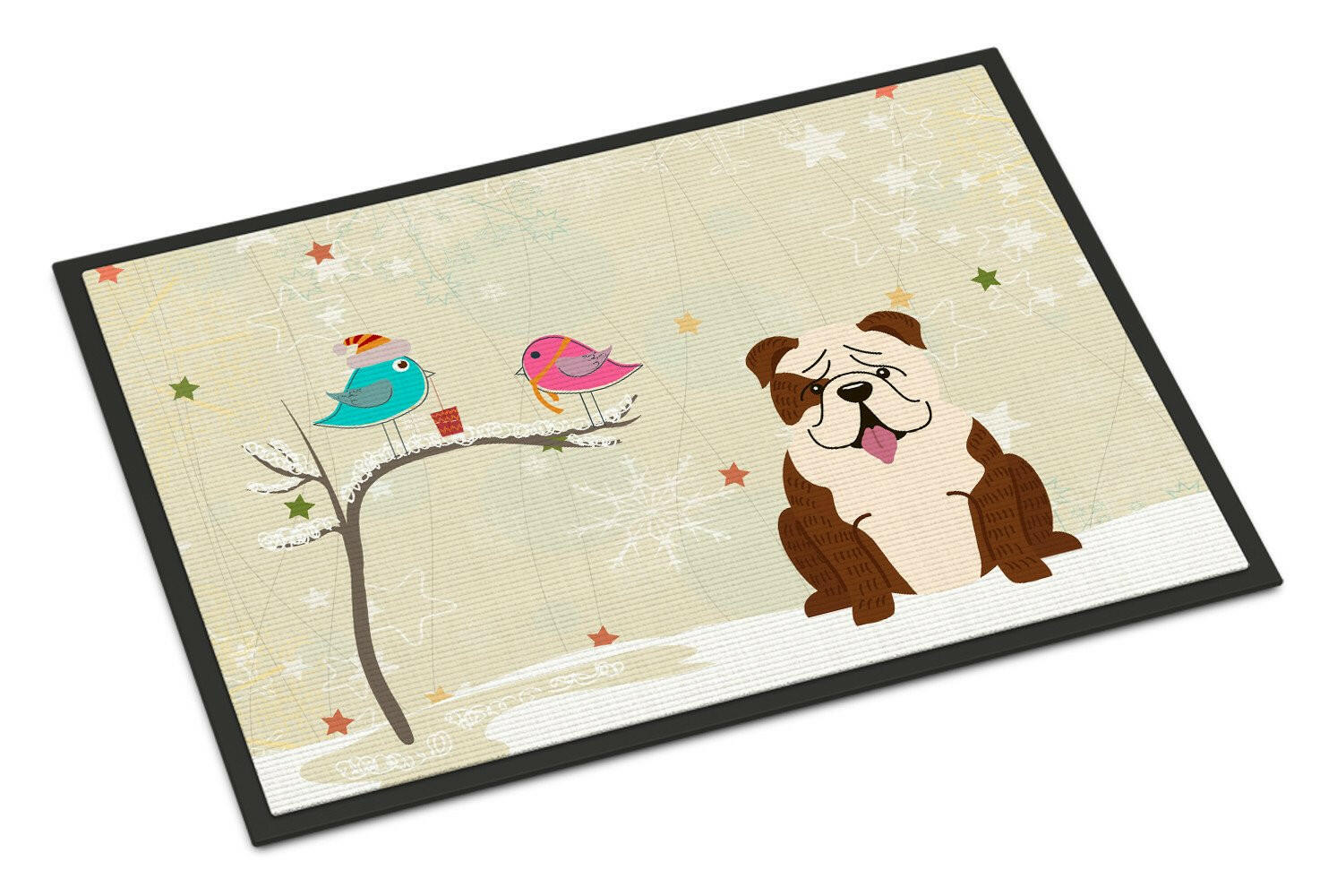 Christmas Presents between Friends English Bulldog Brindle White Indoor or Outdoor Mat 18x27 BB2593MAT - the-store.com