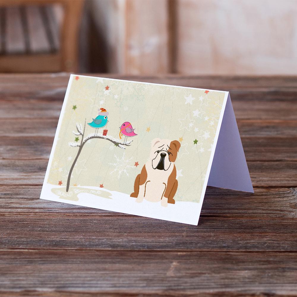 Christmas Presents between Friends English Bulldog - Fawn and White Greeting Cards and Envelopes Pack of 8 - the-store.com