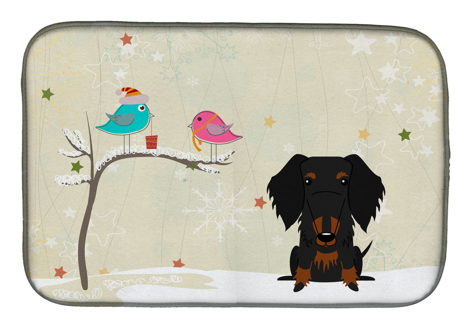 Christmas Presents between Friends Wire Haired Dachshund Black Tan Dish Drying Mat BB2599DDM