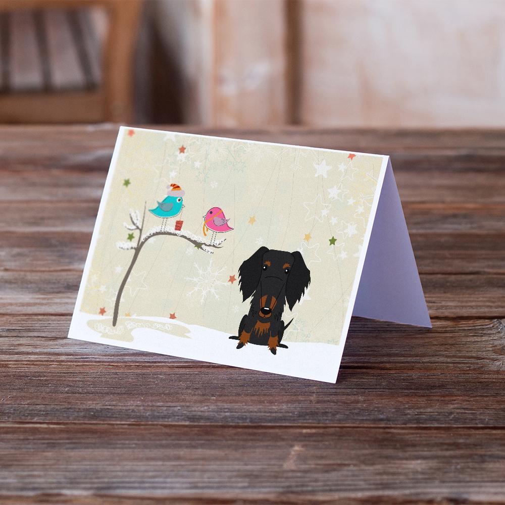 Buy this Christmas Presents between Friends Dachshund - Wire - Black Greeting Cards and Envelopes Pack of 8
