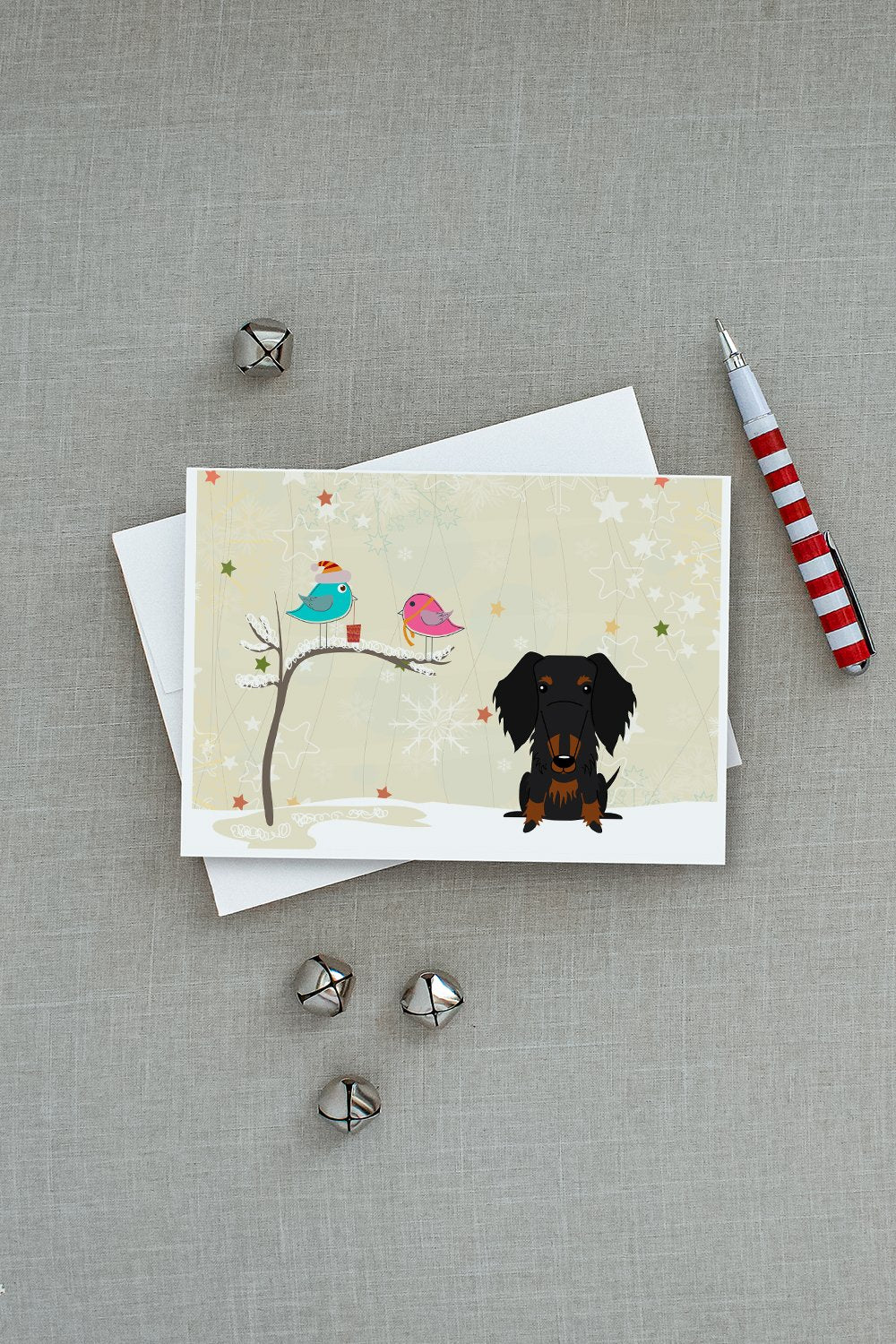 Christmas Presents between Friends Dachshund - Wire - Black Greeting Cards and Envelopes Pack of 8 - the-store.com