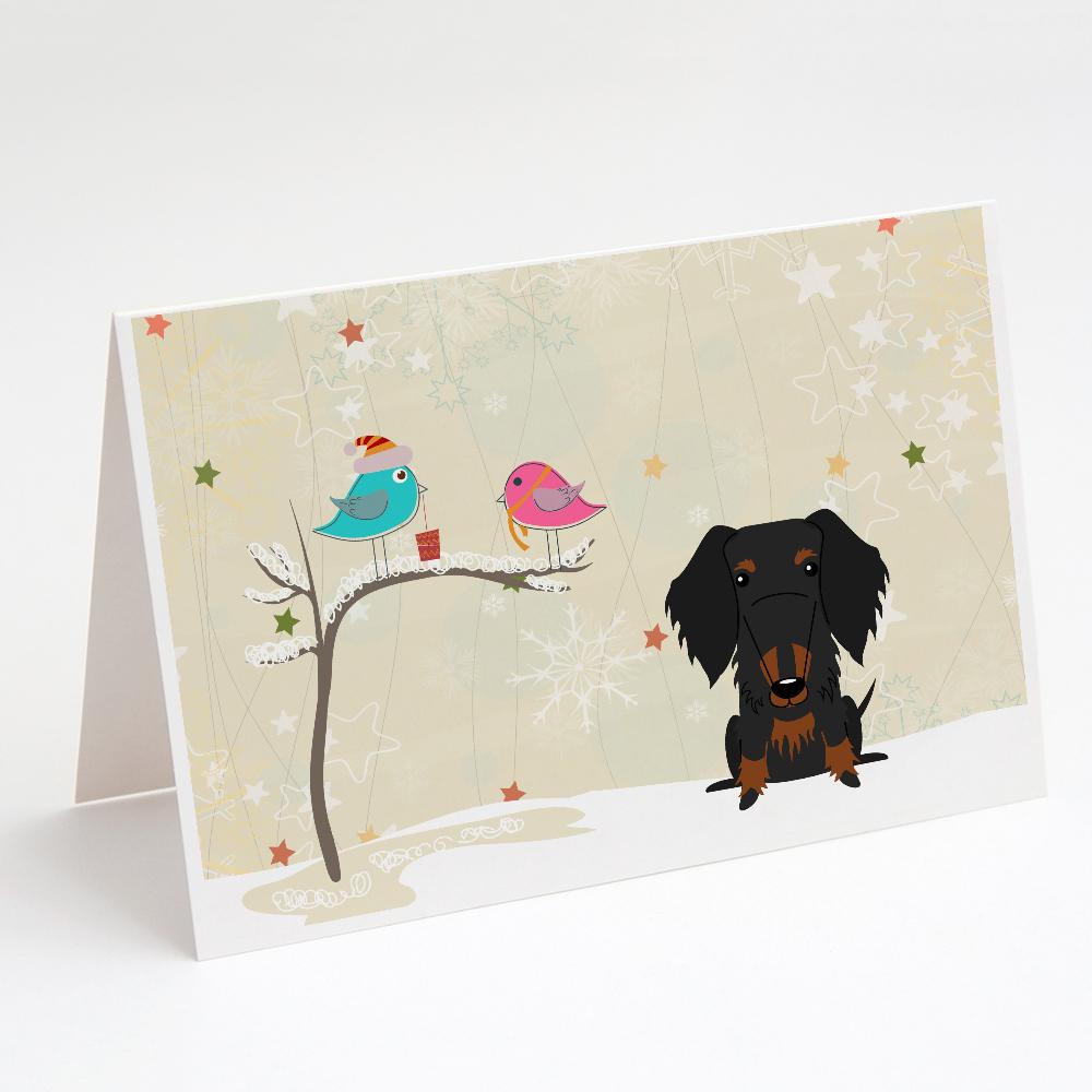Buy this Christmas Presents between Friends Dachshund - Wire - Black Greeting Cards and Envelopes Pack of 8
