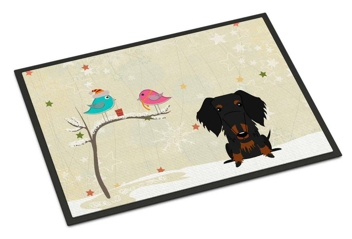 Christmas Presents between Friends Wire Haired Dachshund Black Tan Indoor or Outdoor Mat 24x36 BB2599JMAT - the-store.com