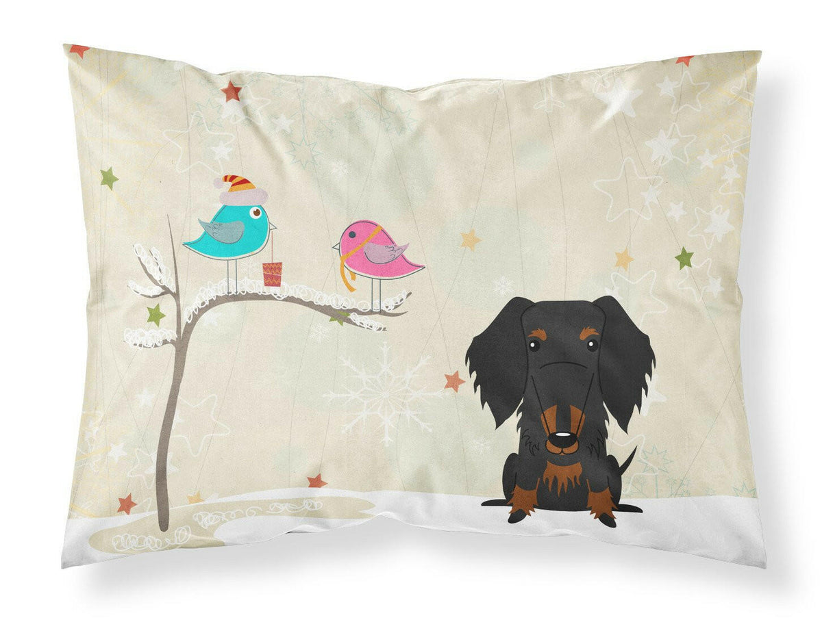 Christmas Presents between Friends Wire Haired Dachshund Black Tan Fabric Standard Pillowcase BB2599PILLOWCASE by Caroline&#39;s Treasures