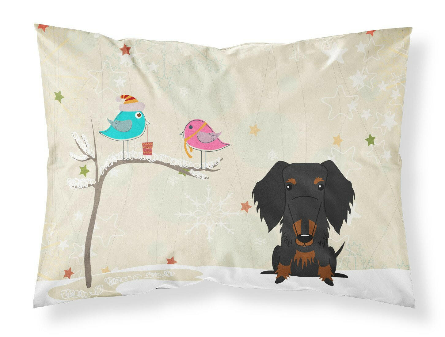 Christmas Presents between Friends Wire Haired Dachshund Black Tan Fabric Standard Pillowcase BB2599PILLOWCASE by Caroline's Treasures