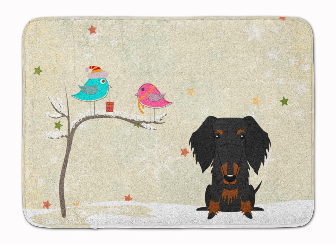 Christmas Presents between Friends Wire Haired Dachshund Black Tan Machine Washable Memory Foam Mat BB2599RUG - the-store.com