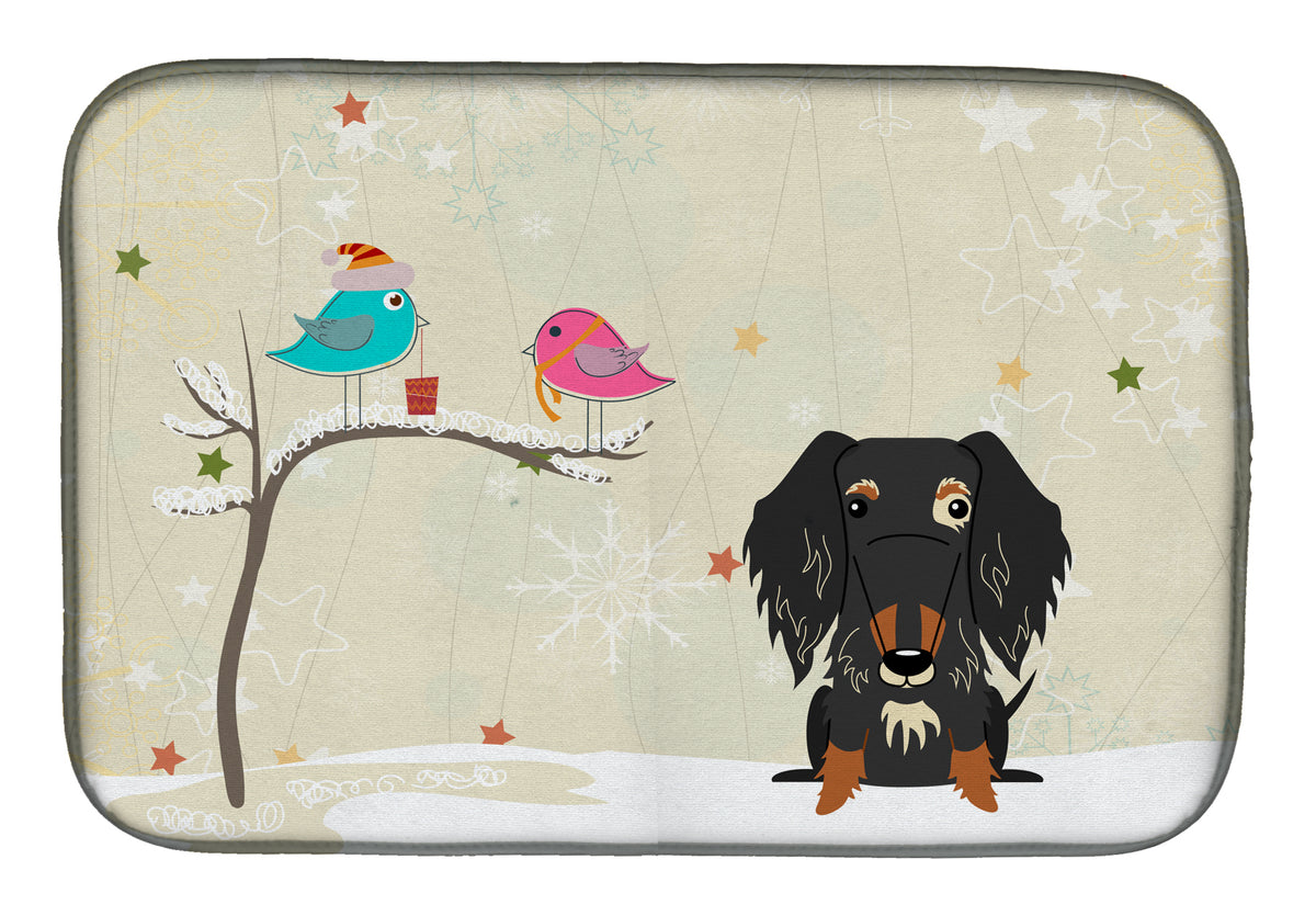 Christmas Presents between Friends Wire Haired Dachshund Dapple Dish Drying Mat BB2600DDM  the-store.com.