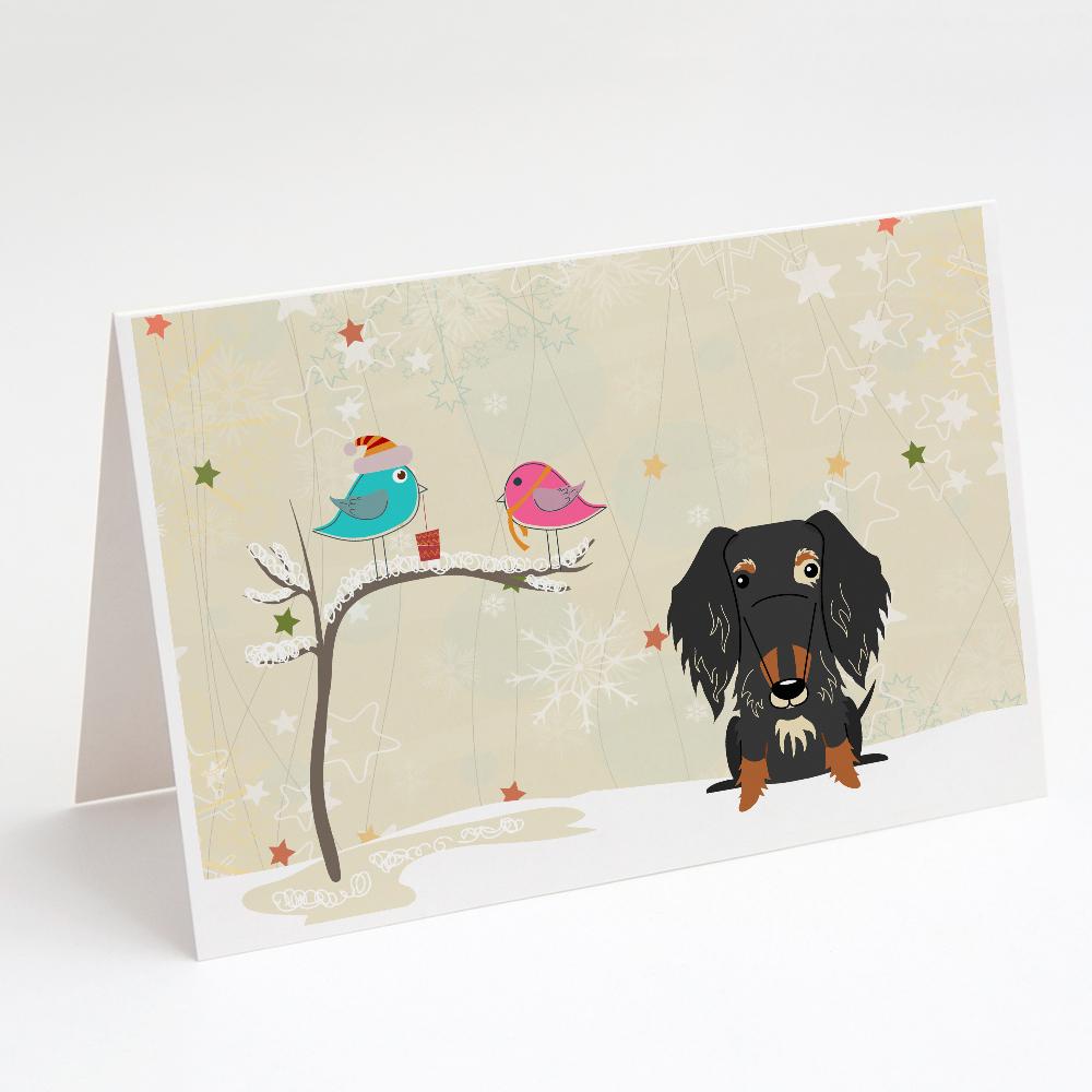 Buy this Christmas Presents between Friends Dachshund - Wire - Dapple Greeting Cards and Envelopes Pack of 8