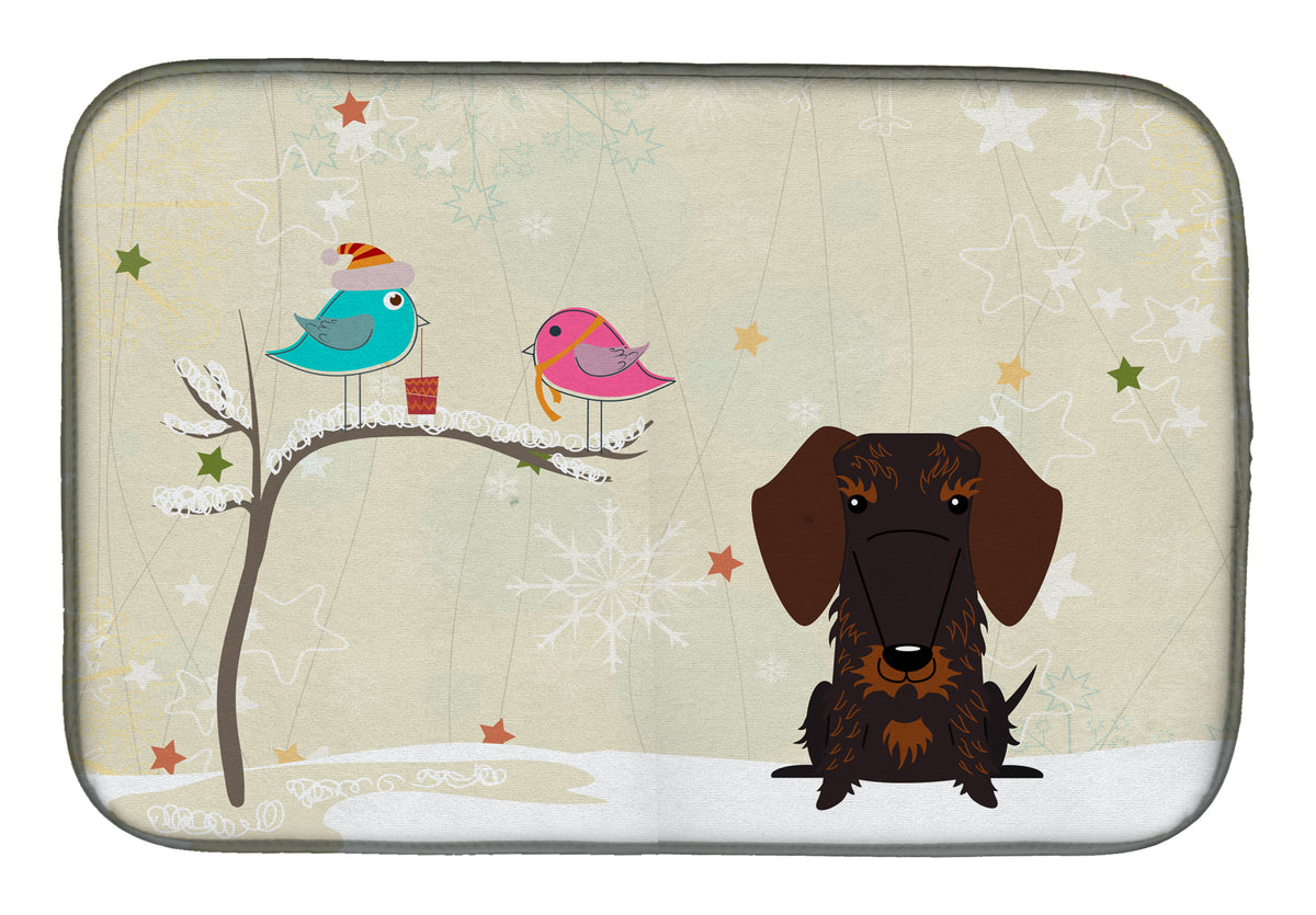 Christmas Presents between Friends Wire Haired Dachshund Chocolate Dish Drying Mat BB2601DDM