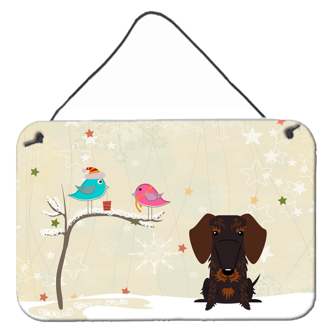 Christmas Presents between Friends Wire Haired Dachshund Chocolate Wall or Door Hanging Prints BB2601DS812 by Caroline's Treasures