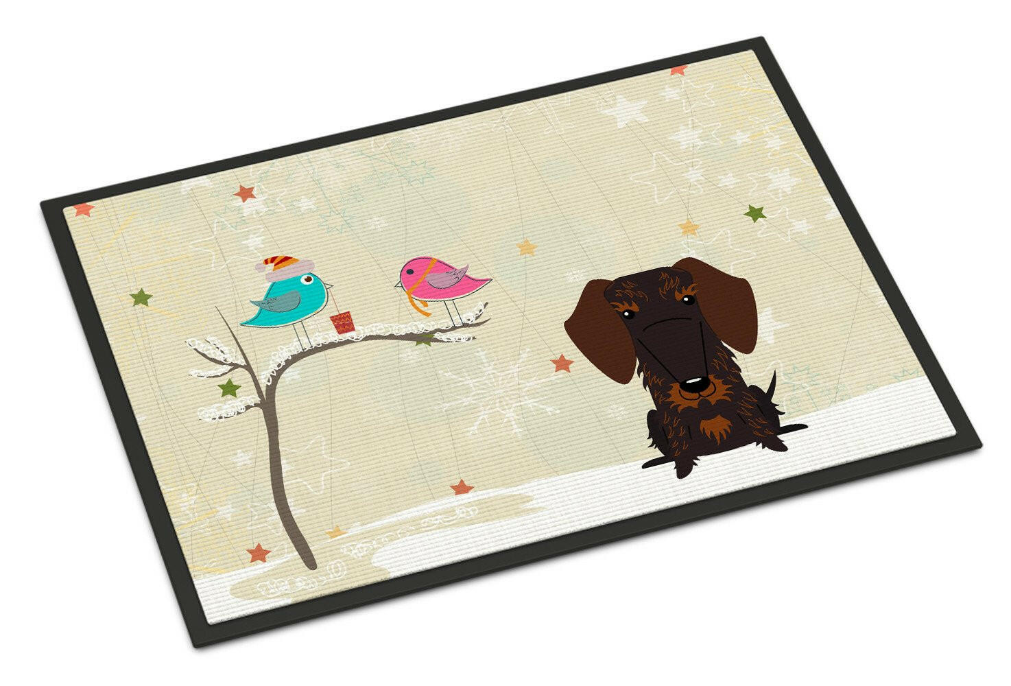 Christmas Presents between Friends Wire Haired Dachshund Chocolate Indoor or Outdoor Mat 24x36 BB2601JMAT - the-store.com