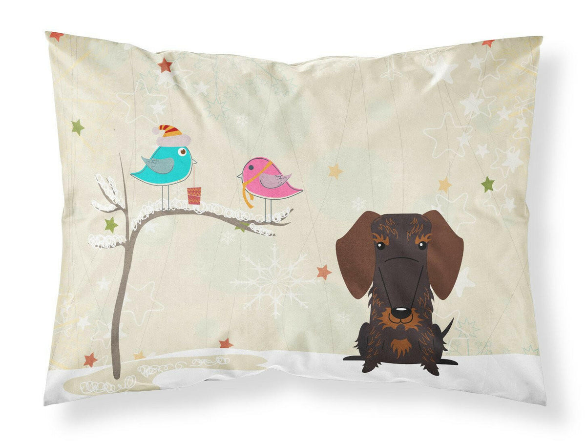 Christmas Presents between Friends Wire Haired Dachshund Chocolate Fabric Standard Pillowcase BB2601PILLOWCASE by Caroline&#39;s Treasures
