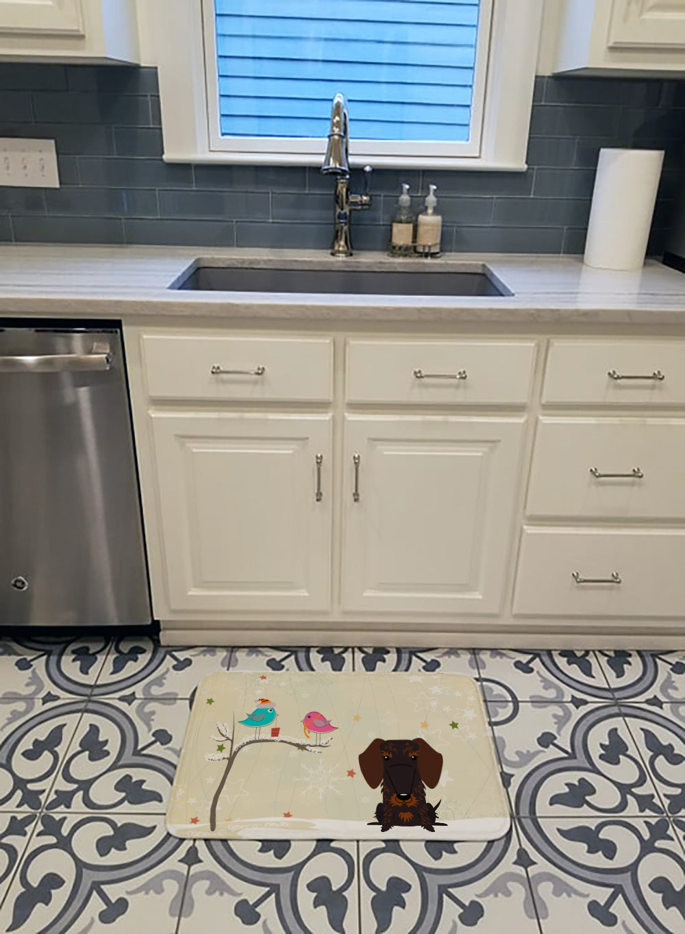 Christmas Presents between Friends Wire Haired Dachshund Chocolate Machine Washable Memory Foam Mat BB2601RUG - the-store.com