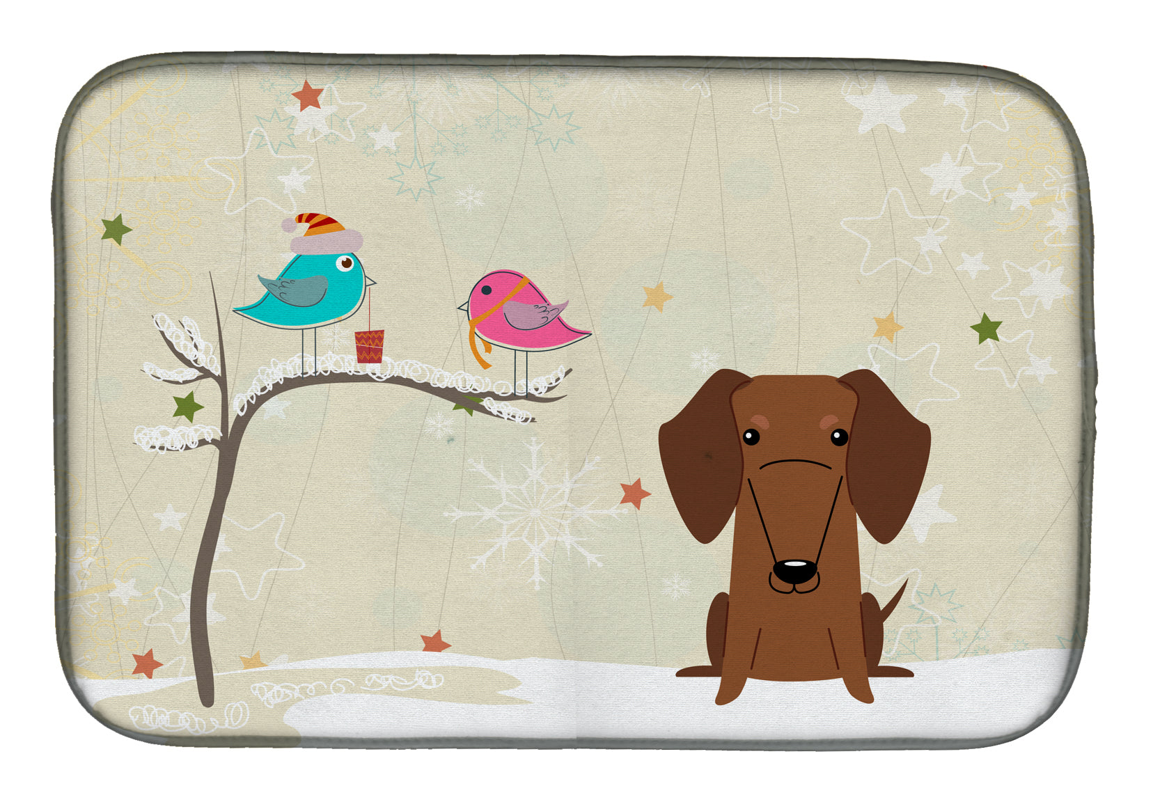 Christmas Presents between Friends Dachshund Red Brown Dish Drying Mat BB2602DDM  the-store.com.