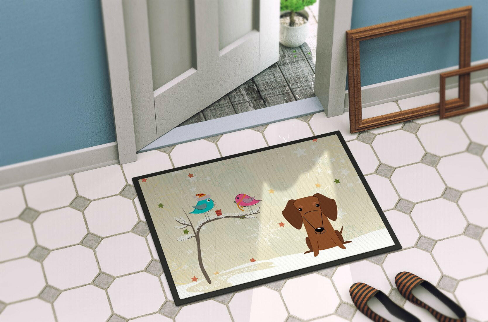 Christmas Presents between Friends Dachshund Red Brown Indoor or Outdoor Mat 24x36 BB2602JMAT - the-store.com