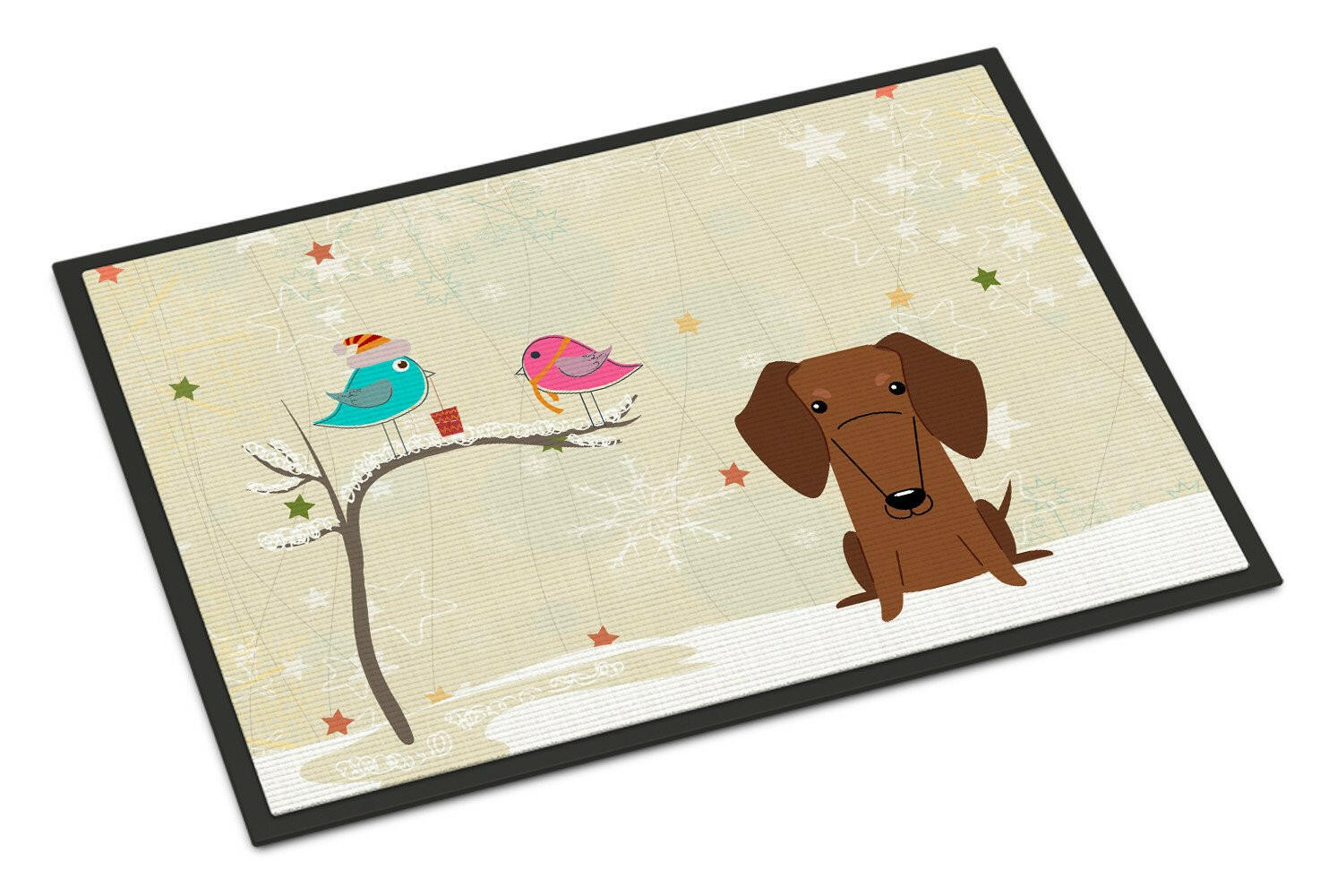 Christmas Presents between Friends Dachshund Red Brown Indoor or Outdoor Mat 24x36 BB2602JMAT - the-store.com
