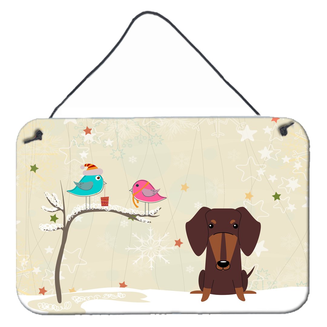 Christmas Presents between Friends Dachshund Chocolate Wall or Door Hanging Prints BB2603DS812 by Caroline's Treasures