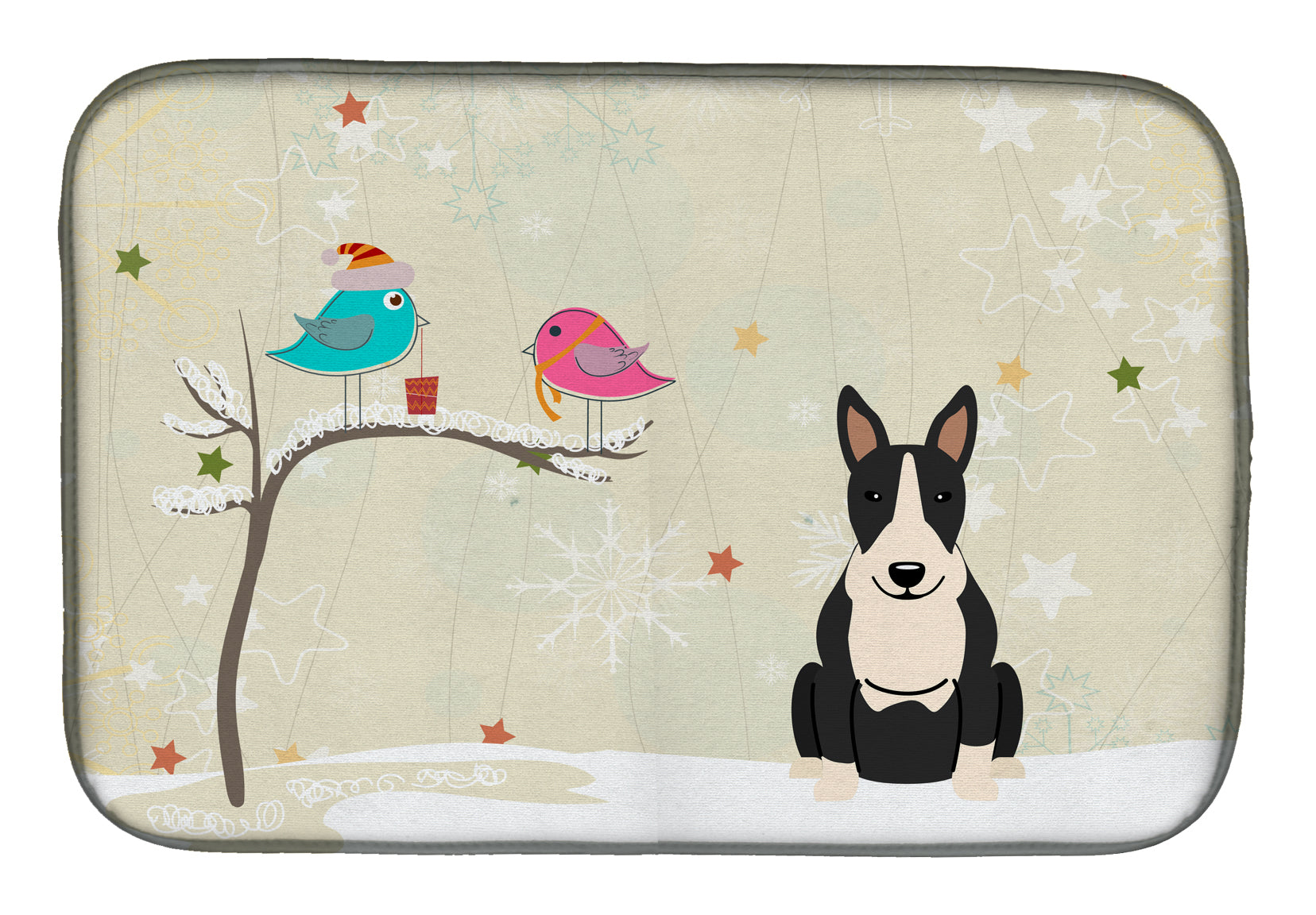 Christmas Presents between Friends Bull Terrier Black White Dish Drying Mat BB2605DDM  the-store.com.