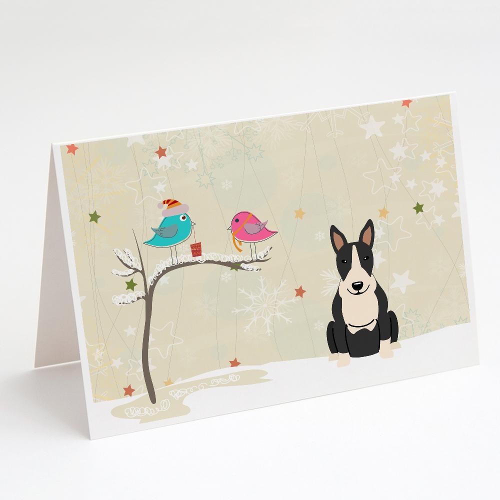 Buy this Christmas Presents between Friends Bull Terrier - Black and White Greeting Cards and Envelopes Pack of 8