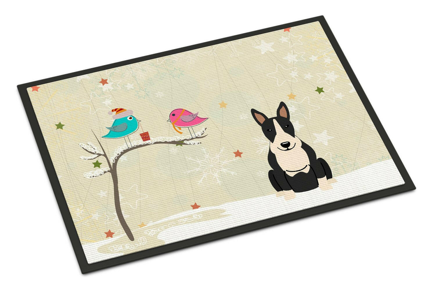 Christmas Presents between Friends Bull Terrier Black White Indoor or Outdoor Mat 18x27 BB2605MAT - the-store.com