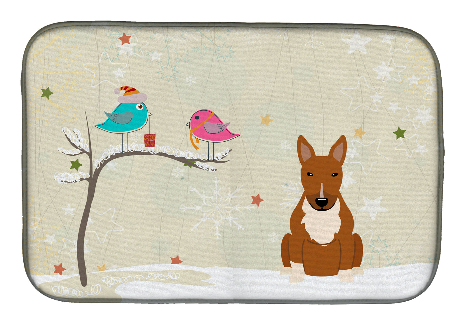 Christmas Presents between Friends Bull Terrier Red Dish Drying Mat BB2606DDM  the-store.com.