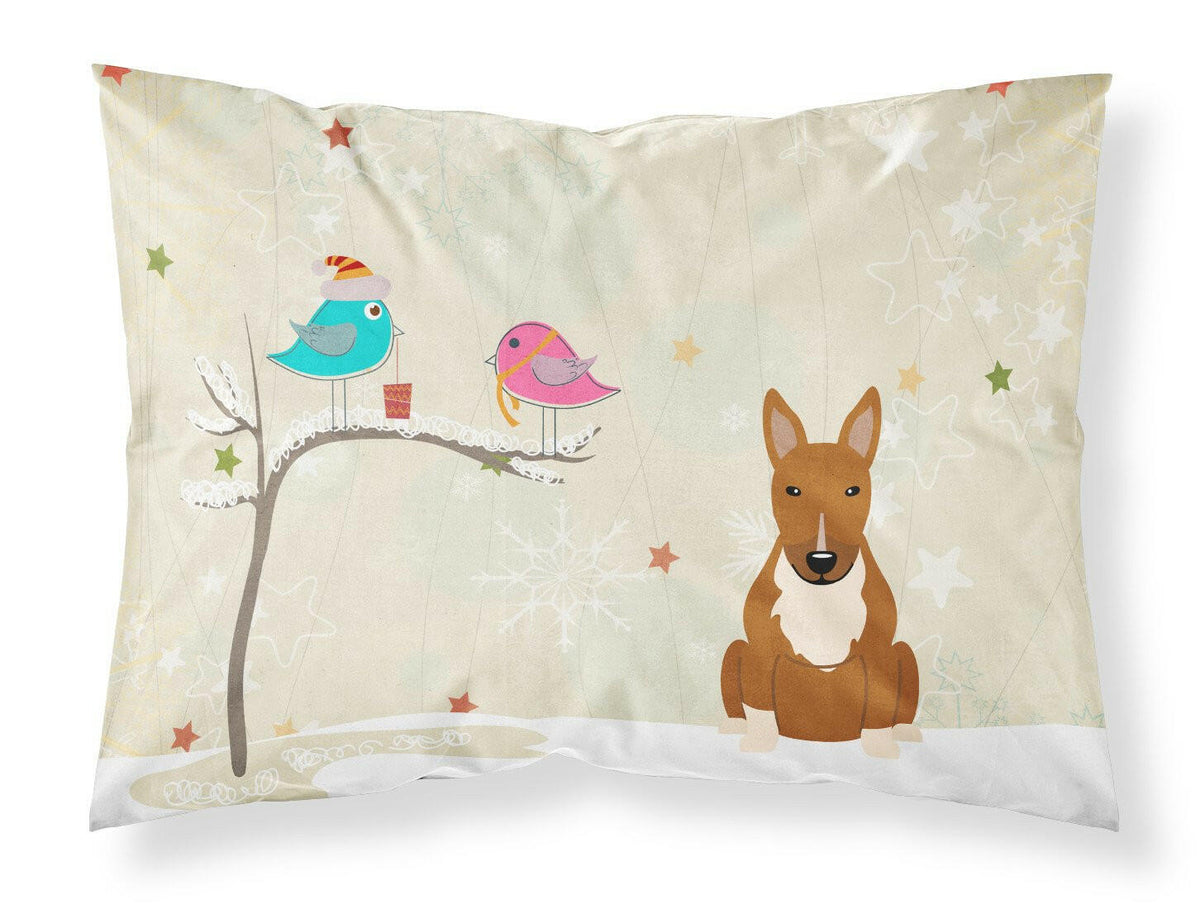 Christmas Presents between Friends Bull Terrier Red Fabric Standard Pillowcase BB2606PILLOWCASE by Caroline&#39;s Treasures
