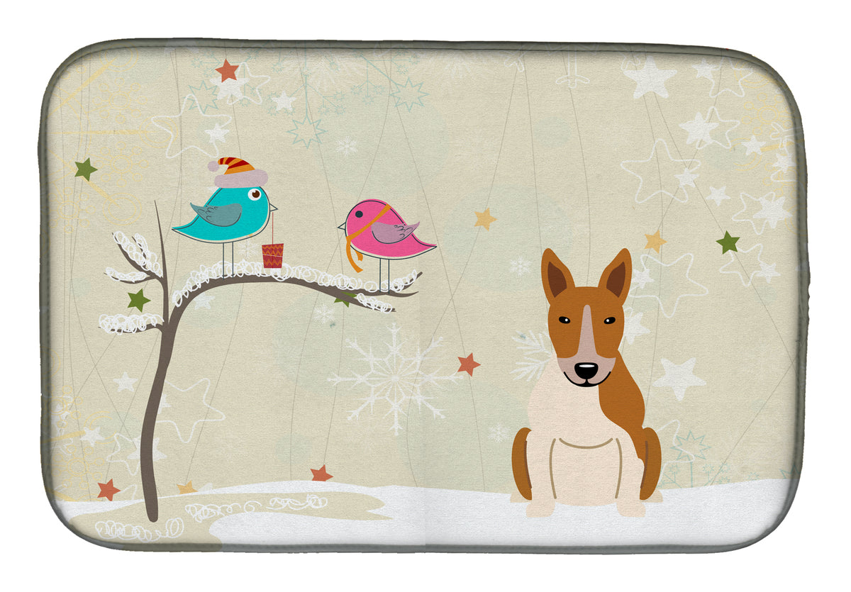 Christmas Presents between Friends Bull Terrier Red White Dish Drying Mat BB2607DDM  the-store.com.